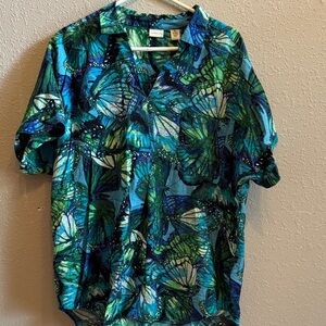 Westbound Blue and Green Butterfly Print Coverup